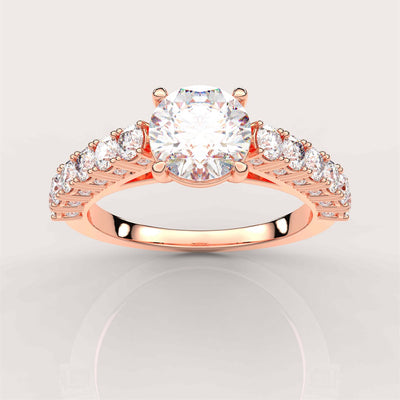 A classic Diamond Engagement Ring with side round accent diamonds with IGI Certified Lab Grown Diamond