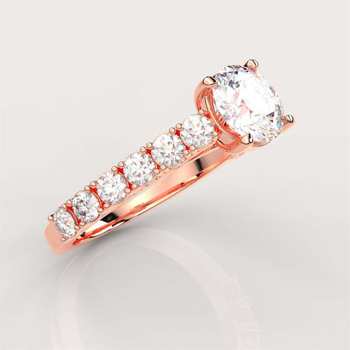A classic Diamond Engagement Ring with side round accent diamonds with IGI Certified Lab Grown Diamond