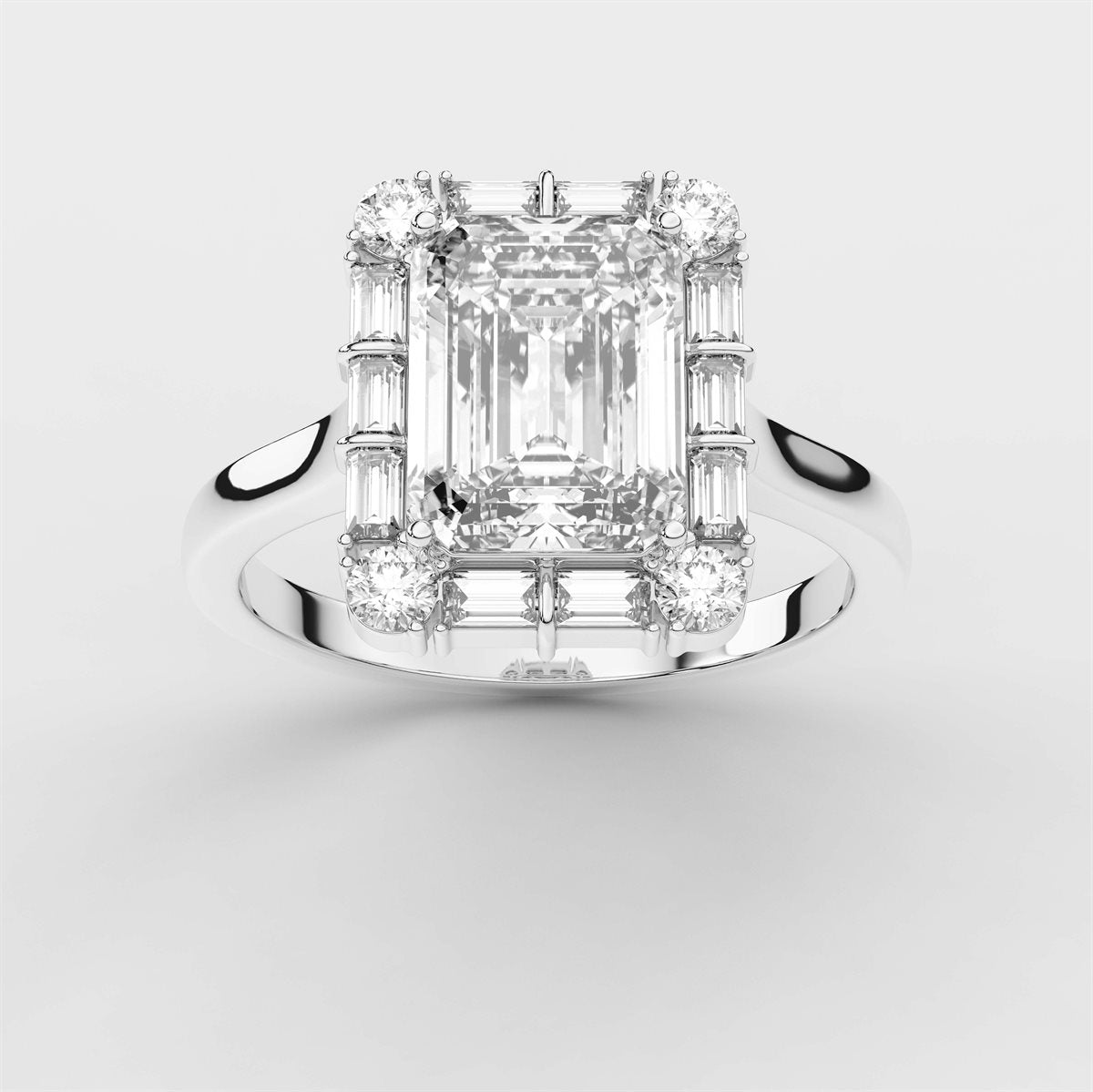 Diamond Engagement Ring with Round and Baguette Accents with IGI Certified Lab Grown Diamond