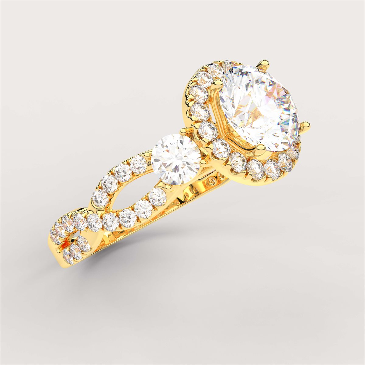 Diamond Swirl Halo Engagement Ring with IGI Certified Lab Grown Diamond