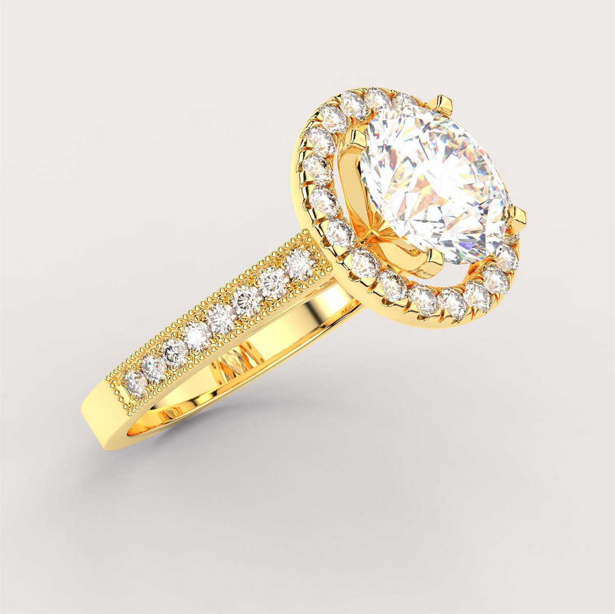 Diamond Channel Halo Engagement Ring with IGI Certified Lab Grown Diamond
