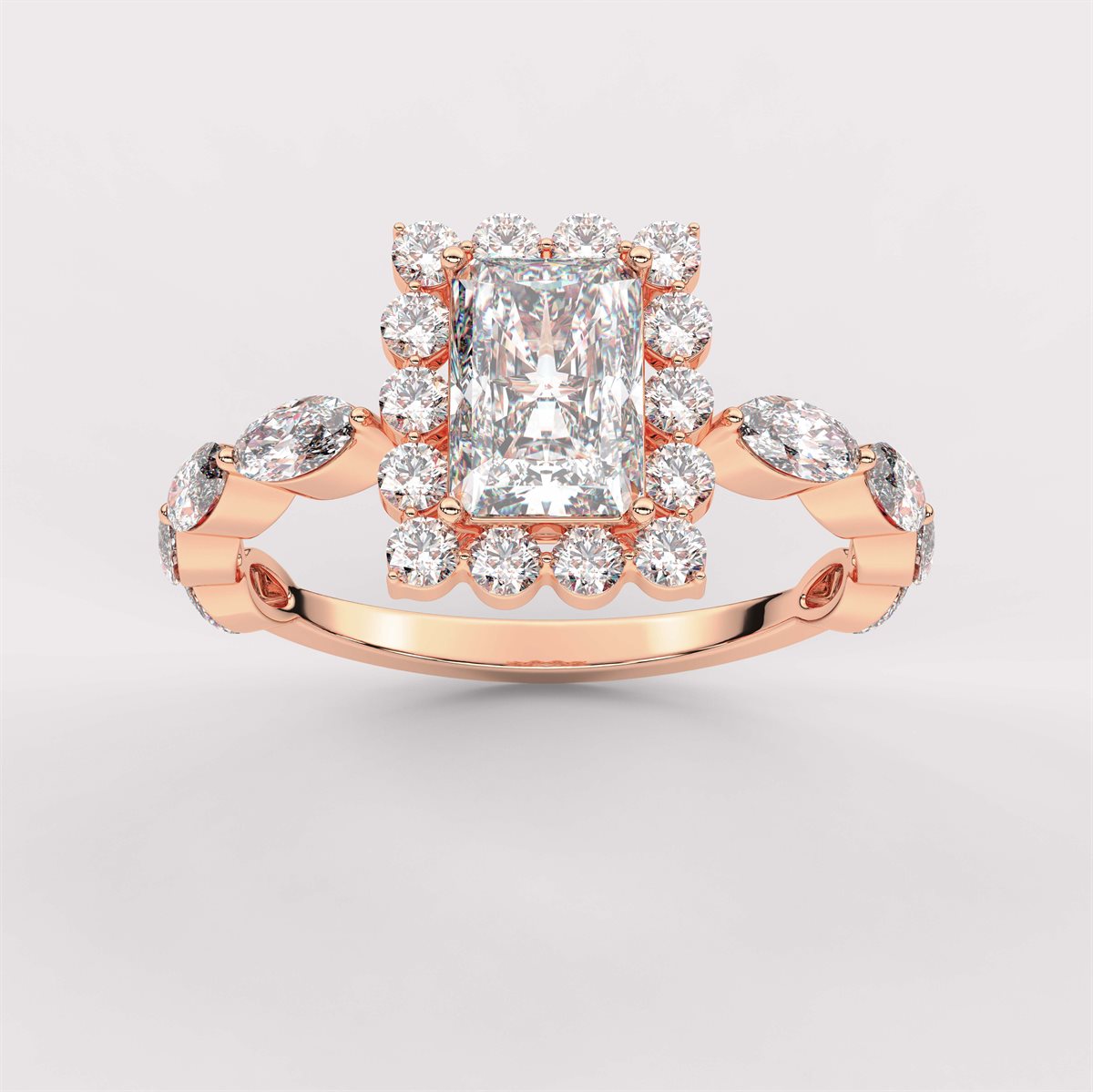 Fancy Pink Floating Diamond Halo Engagement Ring with IGI Certified Lab Grown Diamond