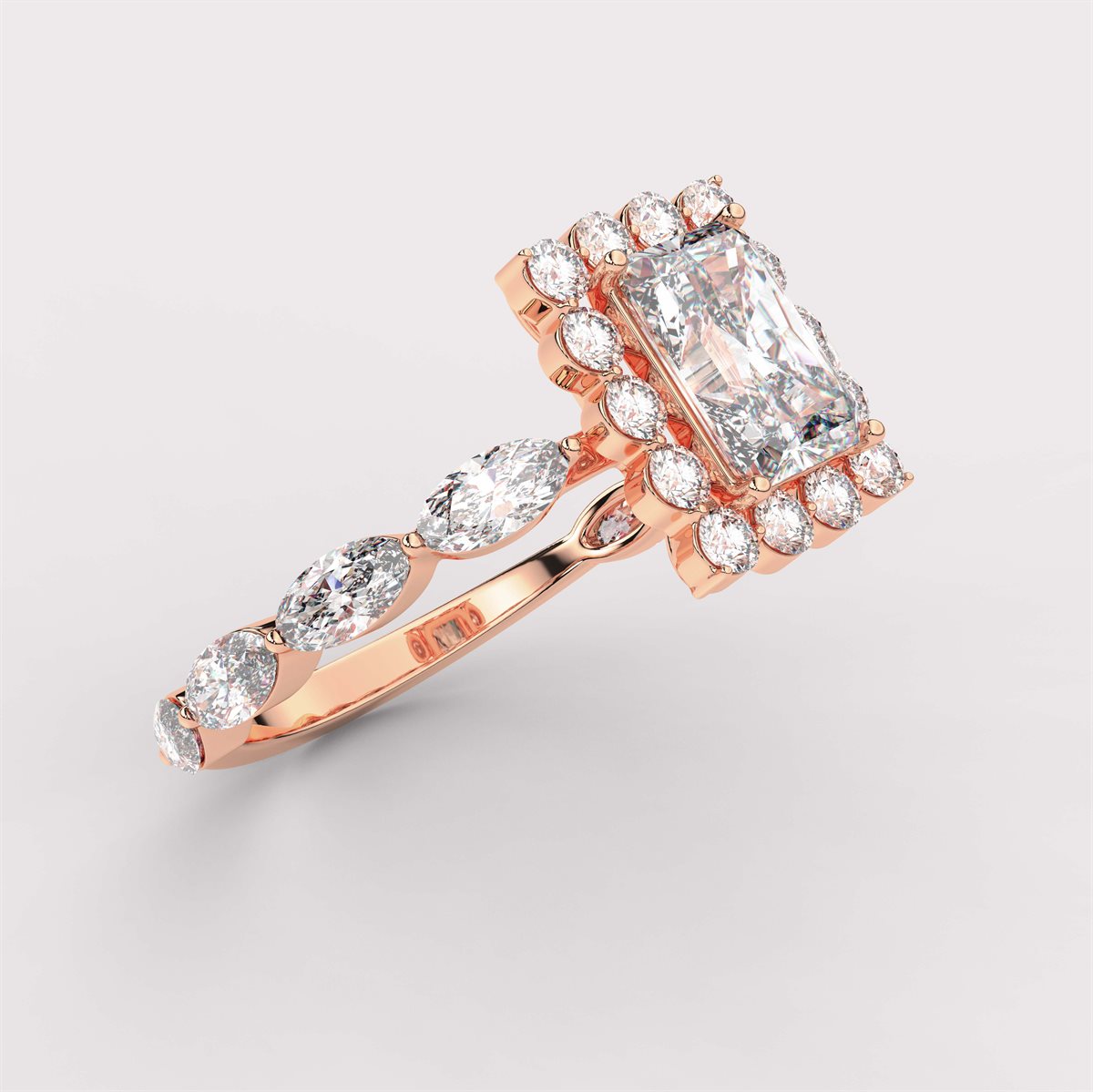 Fancy Pink Floating Diamond Halo Engagement Ring with IGI Certified Lab Grown Diamond