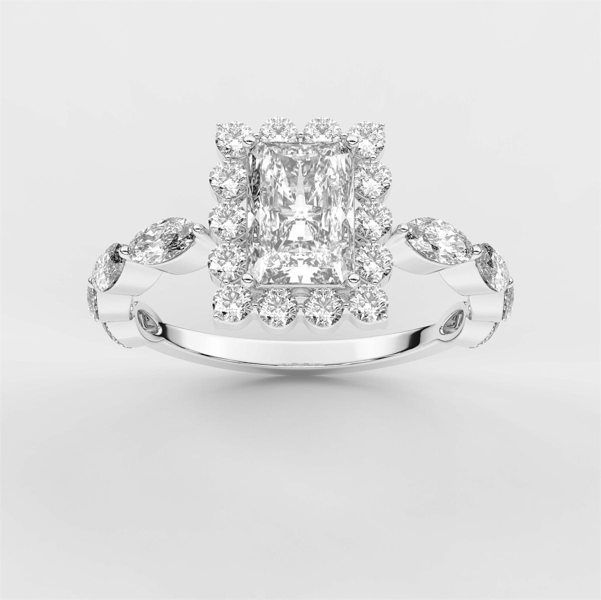 Fancy Pink Floating Diamond Halo Engagement Ring with IGI Certified Lab Grown Diamond